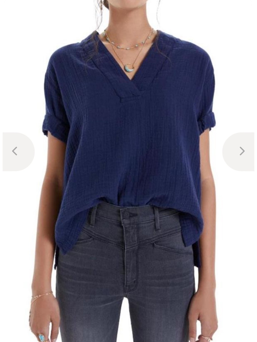 XiRENA Navy Gauze V-Neck Tunic Top